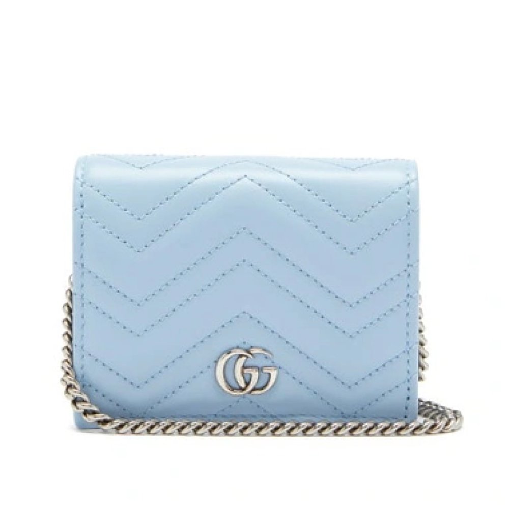 Gucci Marmont Chain-strap Leather Wallet In Light Blue